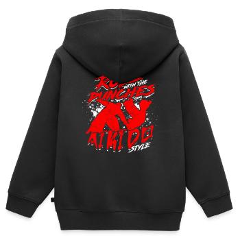 Rouleau d’Aïkidoka Avec Les Coups De Poing Style Aikido - Sweat Premium à capuche zippé enfant bio - noir - Dos - AI Model Kid Male (0cm)