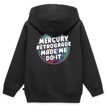 Astrologie rétrograde de Mercure - Sweat Premium à capuche zippé enfant bio - noir - Dos - AI Model Kid Male (0cm)