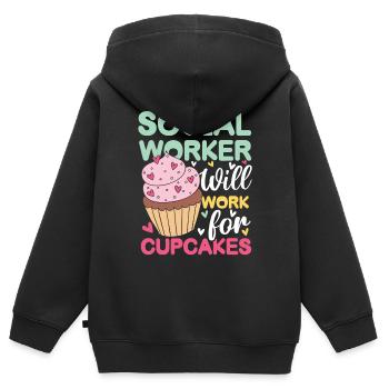 Social Worker Will Work For Cupcakes - Kinder Premium Organic Zip Hoodie - Schwarz - Hinten - AI Model Kid Male (0cm)