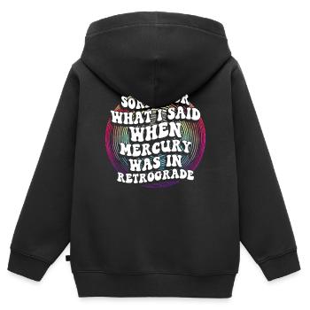 Astrologie rétrograde de Mercure - Sweat Premium à capuche zippé enfant bio - noir - Dos - AI Model Kid Male (0cm)