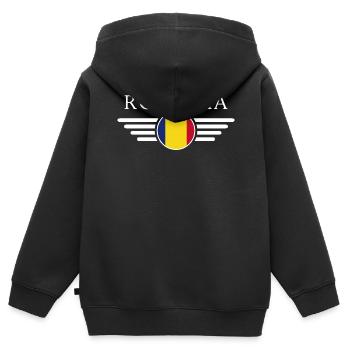 T-Shirt Roumanie : Châteaux, Carpates, Folklore - Sweat Premium à capuche zippé enfant bio - noir - Dos - AI Model Kid Male (0cm)