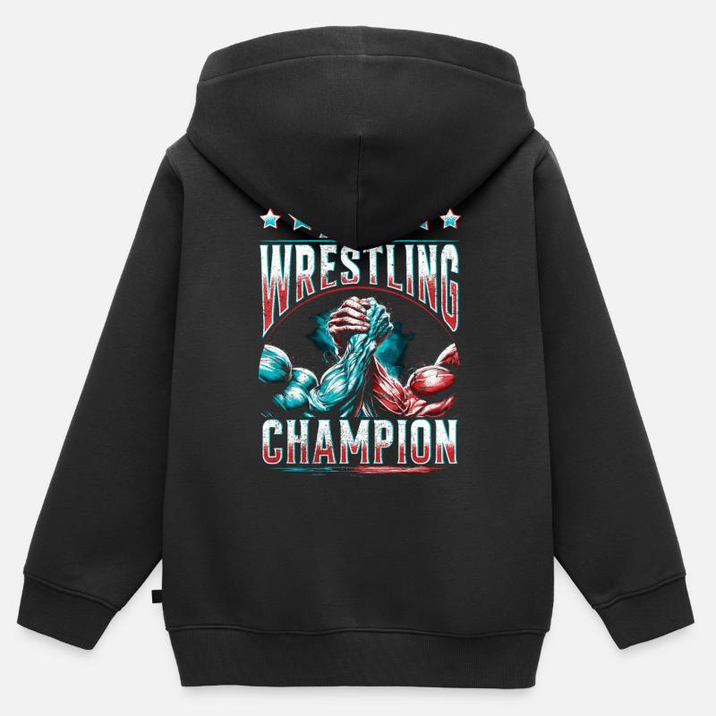Champion de bras de fer d’Armdrücken - Sweat Premium à capuche zippé enfant bio - noir