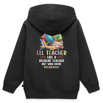 Professeur d’anglais Professeur d’anglais Vocabulaire anglais - Sweat Premium à capuche zippé enfant bio - noir - Dos - AI Model Kid Male (0cm)
