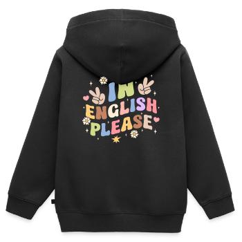 Professeur d’anglais Professeur d’anglais en anglais s’il vous plaît - Sweat Premium à capuche zippé enfant bio - noir - Dos - AI Model Kid Male (0cm)