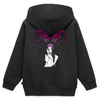 Fille, Femme, Dragon, Fantaisie, Fable, Créature mythique - Sweat Premium à capuche zippé enfant bio - noir - Dos - AI Model Kid Male (0cm)