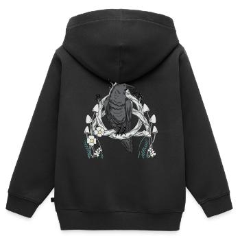 Waldtiere Vogel Rabe Blumen Natur Krähe Dark - Kinder Premium Organic Zip Hoodie - Schwarz - Hinten - AI Model Kid Male (0cm)