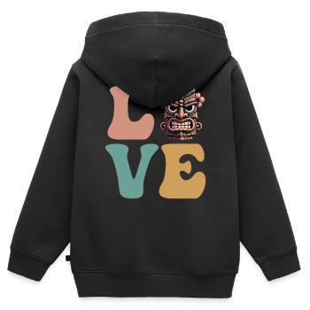 LOVE Tiki Luau Hawaii Tiki Masque - Sweat Premium à capuche zippé enfant bio - noir - Dos - AI Model Kid Male (0cm)