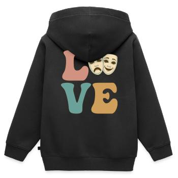 AMOUR, Théâtre, Drame, Comédie, Théâtre de mascarade - Sweat Premium à capuche zippé enfant bio - noir - Dos - AI Model Kid Male (0cm)
