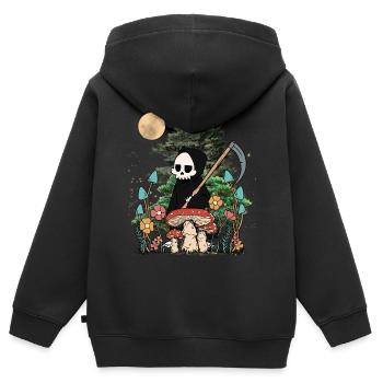 Nature Fantôme Fantôme Halloween Champignons Nuit Effrayant - Sweat Premium à capuche zippé enfant bio - noir - Dos - AI Model Kid Male (0cm)