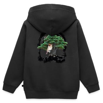 Magisch Wald Baum Mädchen Frau sinnlich Natur - Kinder Premium Organic Zip Hoodie - Schwarz - Hinten - AI Model Kid Male (0cm)