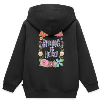 Printemps Le printemps est là Fleurs Fleurs de printemps - Sweat Premium à capuche zippé enfant bio - noir - Dos - AI Model Kid Male (0cm)