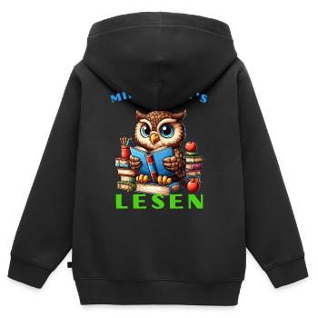 Mir reicht's Eule Eulen Uhu Buch Bücher Lesen Fun - Kinder Premium Organic Zip Hoodie - Schwarz - Hinten - AI Model Kid Male (0cm)