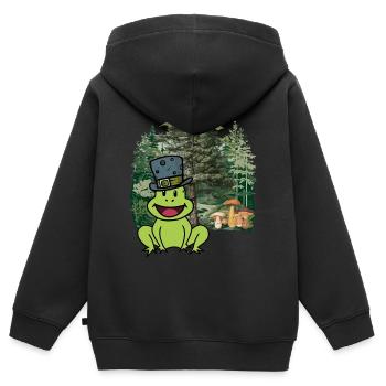 Waldbewohner Kröte Hut Frosch Waldtiere Kind - Kinder Premium Organic Zip Hoodie - Schwarz - Hinten - AI Model Kid Male (0cm)