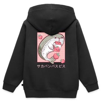 Sacambaspis Uralter Fisch Kawaii Japanische Erdbee - Kinder Premium Organic Zip Hoodie - Schwarz - Hinten - AI Model Kid Male (0cm)