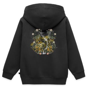 Animaux de la forêt Cerf orignal Suède Sauvage Forêt Nature - Sweat Premium à capuche zippé enfant bio - noir - Dos - AI Model Kid Male (0cm)