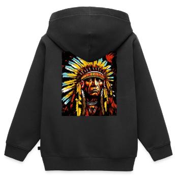 Apache Indianer Häuptling - Kinder Premium Organic Zip Hoodie - Schwarz - Hinten - AI Model Kid Male (0cm)