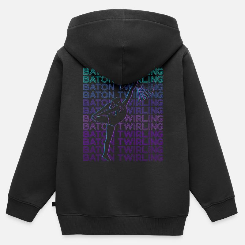 Bâton Whirler Rétro - Sweat Premium à capuche zippé enfant bio - noir