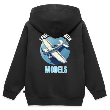 Modellbau Modellflugzeug Flugplatz fliegen lustig - Kinder Premium Organic Zip Hoodie - Schwarz - Hinten - AI Model Kid Male (0cm)