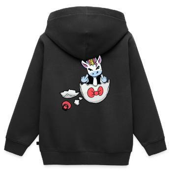 Licorne Naissance Grossesse Enceinte Bébé Oeuf - Sweat Premium à capuche zippé enfant bio - noir - Dos - AI Model Kid Male (0cm)