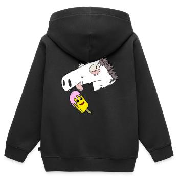 Pferd Sommer Eiskrem Hunger naschen Erfrischung - Kinder Premium Organic Zip Hoodie - Schwarz - Hinten - AI Model Kid Male (0cm)