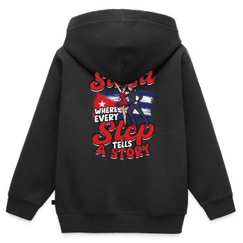 Salsa où chaque pas raconte une histoire - Sweat Premium à capuche zippé enfant bio - noir - Dos - AI Model Kid Male (0cm)