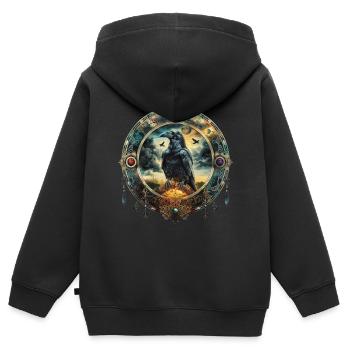 Mystischer Rabe, Emblem, Symbolik, Magie, Fantasie - Kinder Premium Organic Zip Hoodie - Schwarz - Hinten - AI Model Kid Male (0cm)