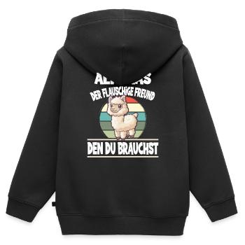 Alpaka Der Flauschige Freund Den Du Brauchst - Kinder Premium Organic Zip Hoodie - Schwarz - Hinten - AI Model Kid Male (0cm)