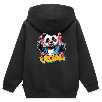 VIDAL - Schöner Jungen Name mit Coolem Panda - Kinder Premium Organic Zip Hoodie - Schwarz - Hinten - AI Model Kid Male (0cm)