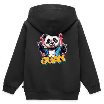JUAN - Handsome Boy Name with Cool Panda - Kids Premium Organic Zip-up Hoodie - black - Back - AI Model Kid Male (0cm)