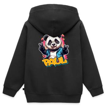 PAUL - Schöner Jungen Name mit Coolem Panda - Kinder Premium Organic Zip Hoodie - Schwarz - Hinten - AI Model Kid Male (0cm)