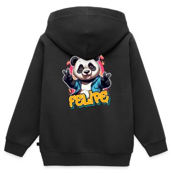 FELIPE - Schöner Jungen Name mit Coolem Panda - Kinder Premium Organic Zip Hoodie - Schwarz - Hinten - AI Model Kid Male (0cm)