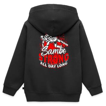 Sambo fort toute la journée - Sweat Premium à capuche zippé enfant bio - noir - Dos - AI Model Kid Male (0cm)