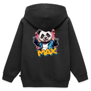 MAX - Schöner Jungen Name mit coolem Panda - Kinder Premium Organic Zip Hoodie - Schwarz - Hinten - AI Model Kid Male (0cm)