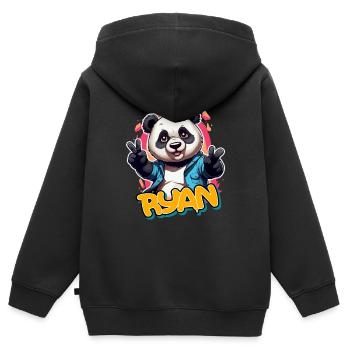 RYAN - Schöner Jungen Name mit Coolem Panda - Kinder Premium Organic Zip Hoodie - Schwarz - Hinten - AI Model Kid Male (0cm)