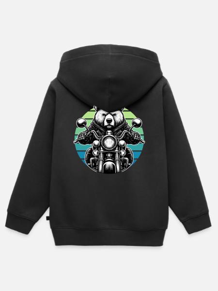 Motorrad Motorradfahrer Biker Grizzly Bär lustig - Premium børne zip-hættetrøje økologisk - sort