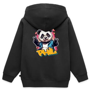 PHIL - Schöner Jungen Name mit Coolem Panda - Kinder Premium Organic Zip Hoodie - Schwarz - Hinten - AI Model Kid Male (0cm)