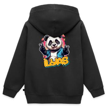ILYAS - Handsome Boy Name with Cool Panda - Kids Premium Organic Zip-up Hoodie - black - Back - AI Model Kid Male (0cm)