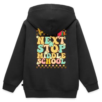 Next stop: Middle School, Elementary School - Kids Premium Organic Zip-up Hoodie - black - Back - AI Model Kid Male (0cm)