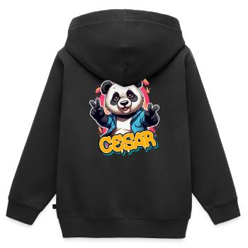 CESAR - Schöner Jungen Name mit coolem Panda - Kinder Premium Organic Zip Hoodie - Schwarz - Hinten - AI Model Kid Male (0cm)