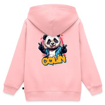 COLIN - Beau nom de garçon avec Panda cool - Sweat Premium à capuche zippé enfant bio - rose - Dos - AI Model Kid Female (0cm)