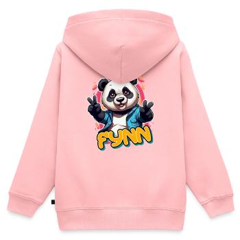FYNN - Beau nom de garçon avec Cool Panda - Sweat Premium à capuche zippé enfant bio - rose - Dos - AI Model Kid Female (0cm)