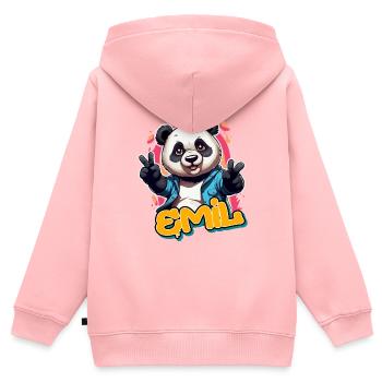EMIL - Beau nom de garçon avec Cool Panda - Sweat Premium à capuche zippé enfant bio - rose - Dos - AI Model Kid Female (0cm)