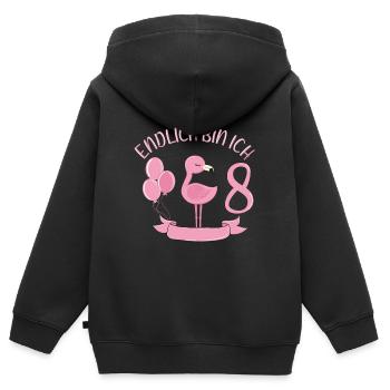 flamant rose Chemise d’anniversaire Enfin 8 ans Fille - Sweat Premium à capuche zippé enfant bio - noir - Dos - AI Model Kid Male (0cm)
