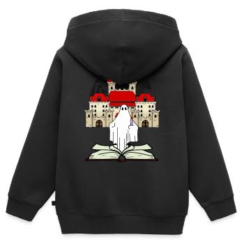 Château Livre Fantôme Witching Hour Minuit - Sweat Premium à capuche zippé enfant bio - noir - Dos - AI Model Kid Male (0cm)