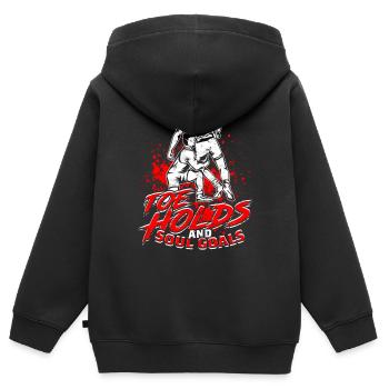 Prises d’orteils Sambo et buts de l’âme - Sweat Premium à capuche zippé enfant bio - noir - Dos - AI Model Kid Male (0cm)