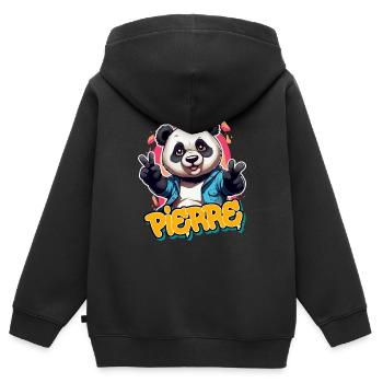 PIERRE - Handsome boy name with cool panda - Kids Premium Organic Zip-up Hoodie - black - Back - AI Model Kid Male (0cm)
