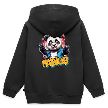 FABIUS - Schöner Jungen Name mit coolem Panda - Kinder Premium Organic Zip Hoodie - Schwarz - Hinten - AI Model Kid Male (0cm)