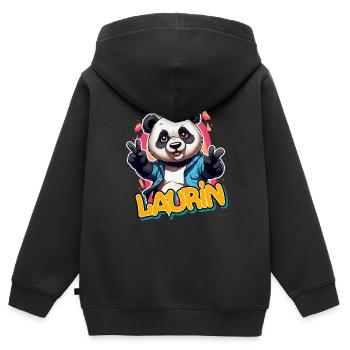 LAURIN - Handsome boy name with cool panda - Kids Premium Organic Zip-up Hoodie - black - Back - AI Model Kid Male (0cm)