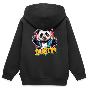 DUSTIN - Schöner Jungen Name mit coolem Panda - Kinder Premium Organic Zip Hoodie - Schwarz - Hinten - AI Model Kid Male (0cm)