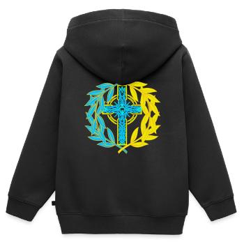 Ukraine Kreuz Kruzifix Kreuze - Kinder Premium Organic Zip Hoodie - Schwarz - Hinten - AI Model Kid Male (0cm)